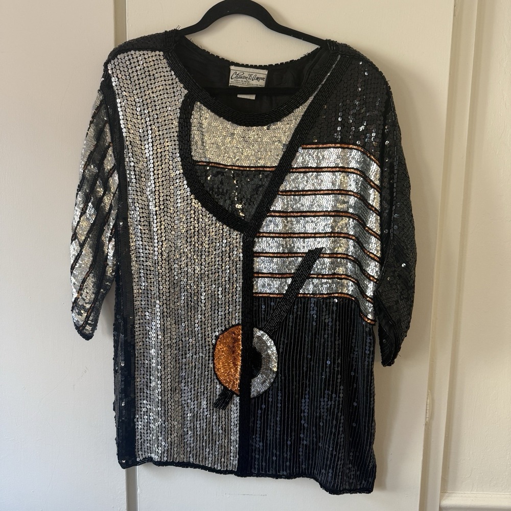 Chanson d'Amour Women's Large Art Deco Sequin & Bead  Tunic Glamour Bling VTG